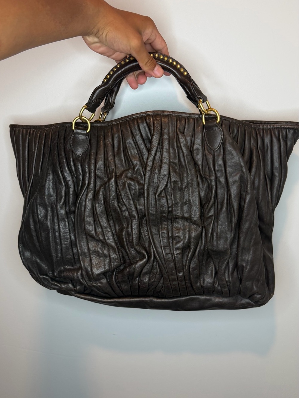 MIU MIU Bosco Leather Plisse Shoulder Bag